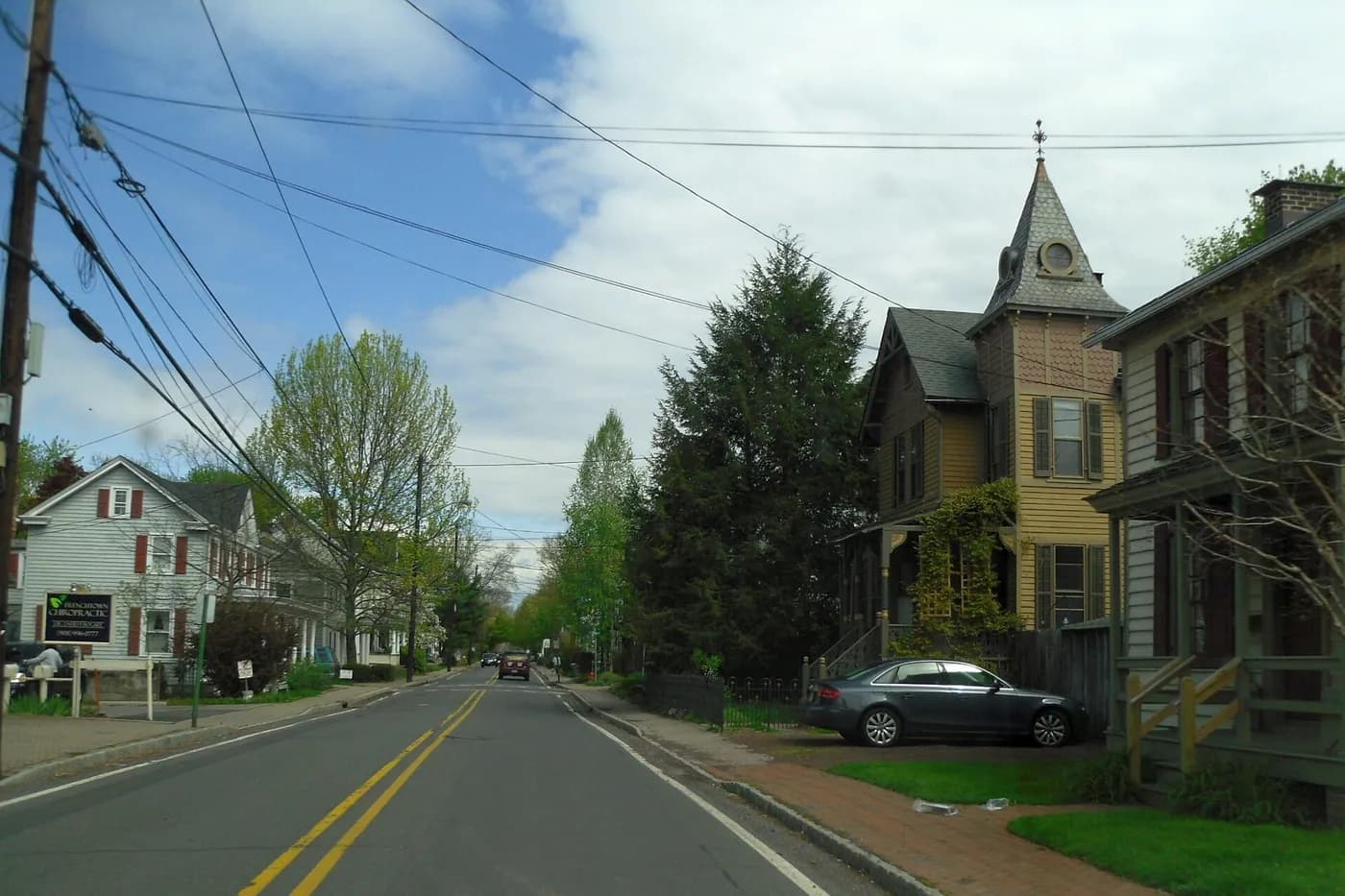 Harrison Street with its storefronts and homes in Frenchtown, New Jersey
